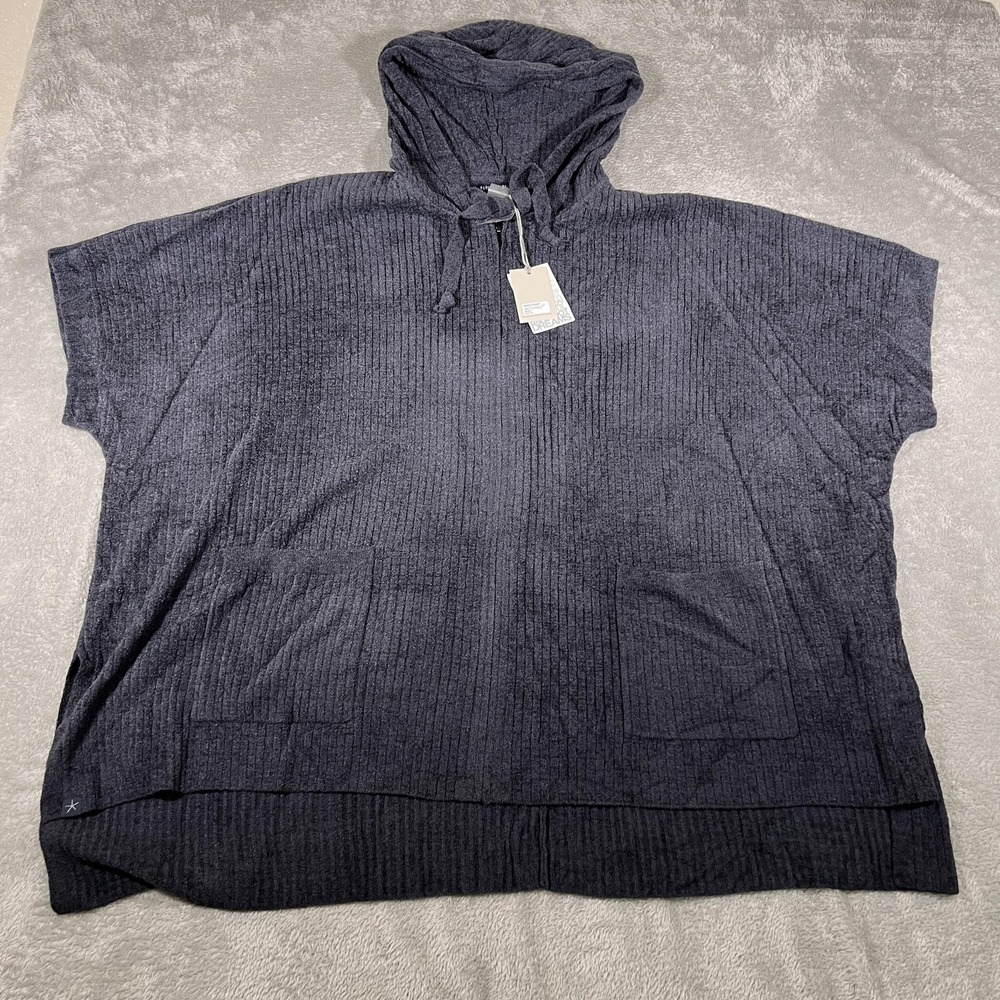 Barefoot Dreams‎ Poncho Womens 2X Indigo CozyChic Ultra Lite Ribbed Zip Hooded